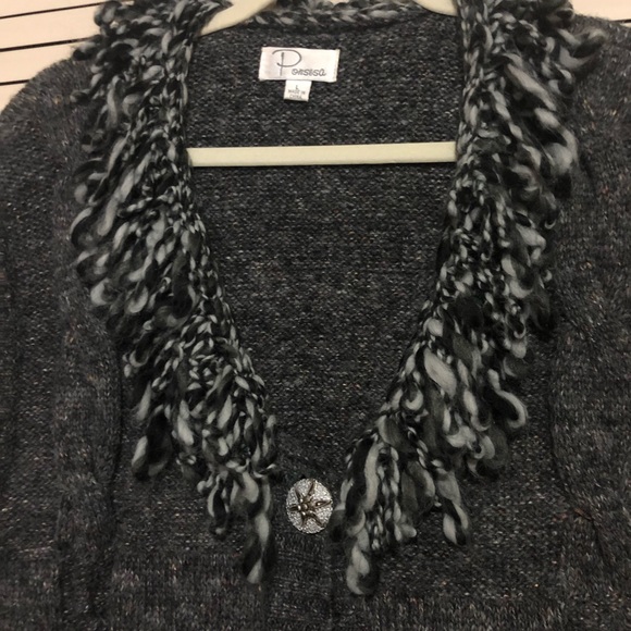 Ponsesa NWOT Fringe Collar Open Front Cardigan Vest- Size Large - Picture 4 of 9